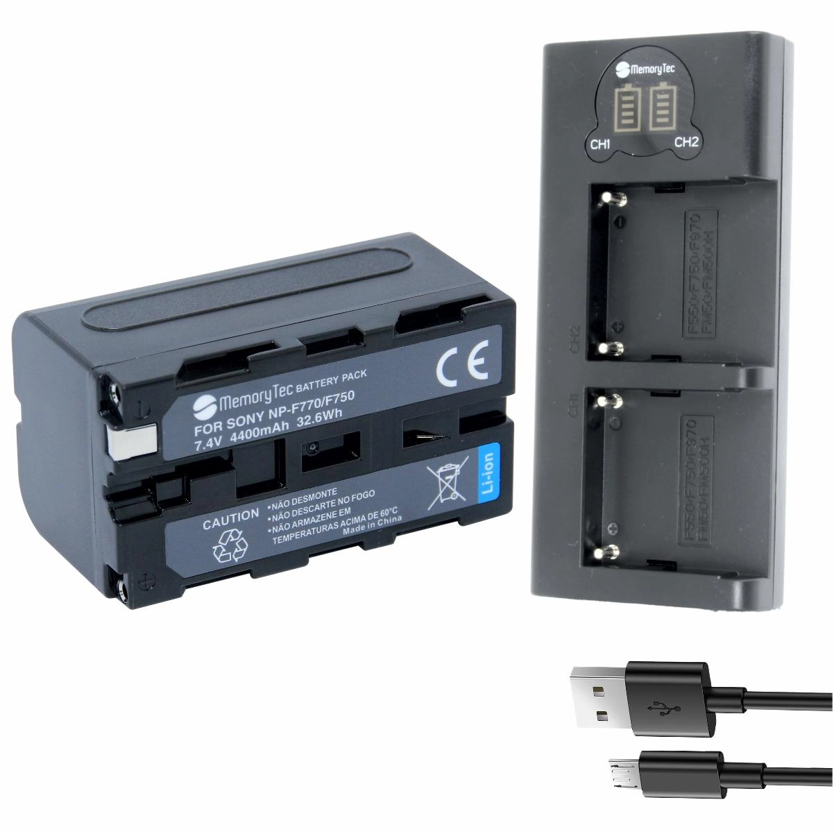 Kit 1 Bateria NP-F750/770 + Carregador Duplo DL para Sony