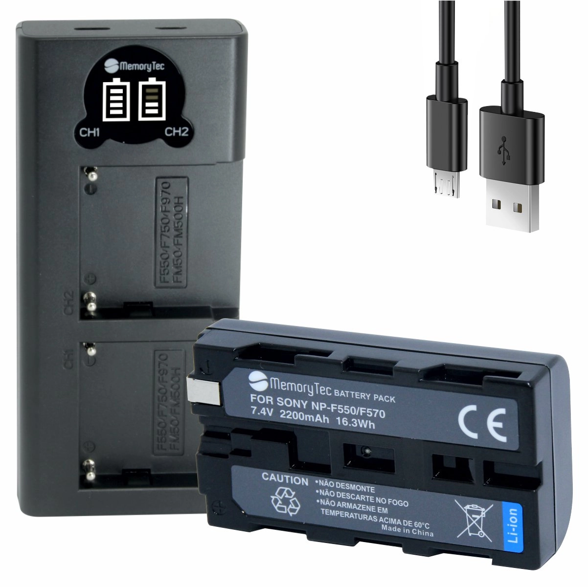 Kit 1 Bateria NP-F550 + Carregador Duplo DL para Sony