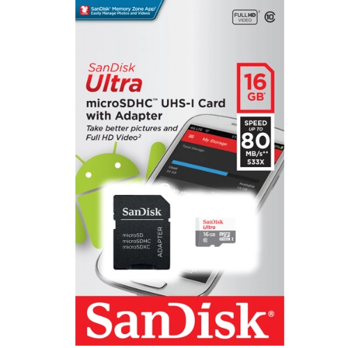 MICRO SDHC 16GB Sandisk ULTRA CL 10 80MB