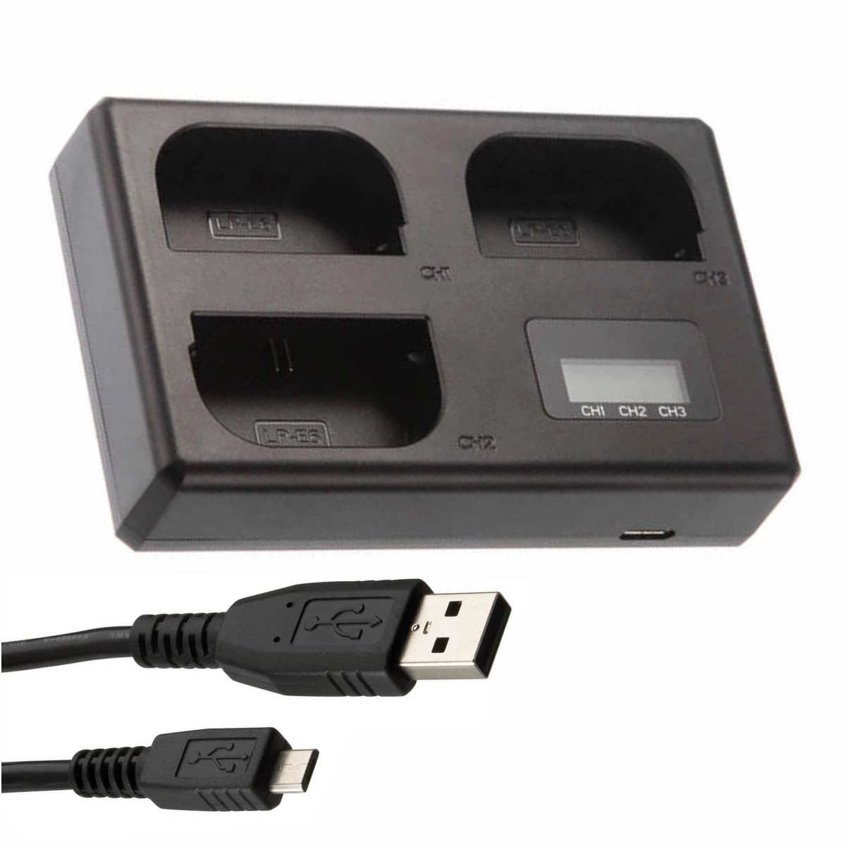 Kit 3 Baterias LP-E6N + Carregador Triplo para Canon Kit 3 Baterias LP-E6N + Carregador Triplo para Canon