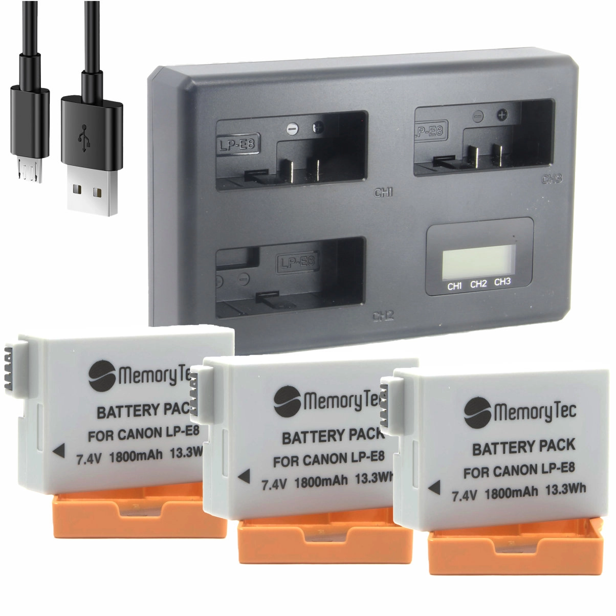 Kit 6 Baterias LP-E8 + Carregador Triplo TT para Canon