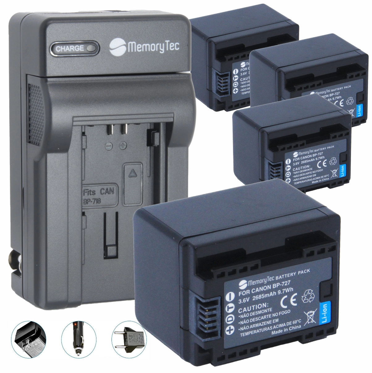 Kit 4 Baterias BP-727 + Carregador para Canon