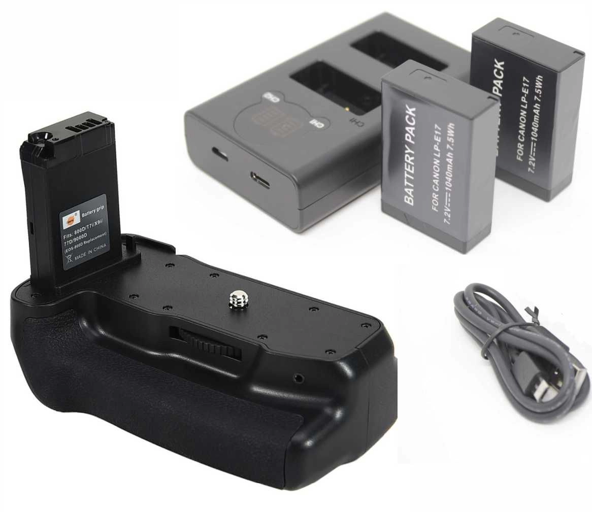 Kit Battery Grip 800D + 2 Baterias LP-E17 + Carregador Duplo DL para Canon