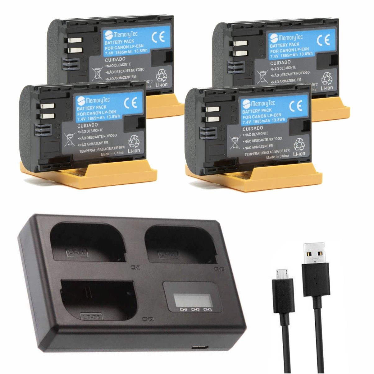 Kit 4 Baterias LP-E6N + Carregador Triplo TT para Canon 7d Mark Iii