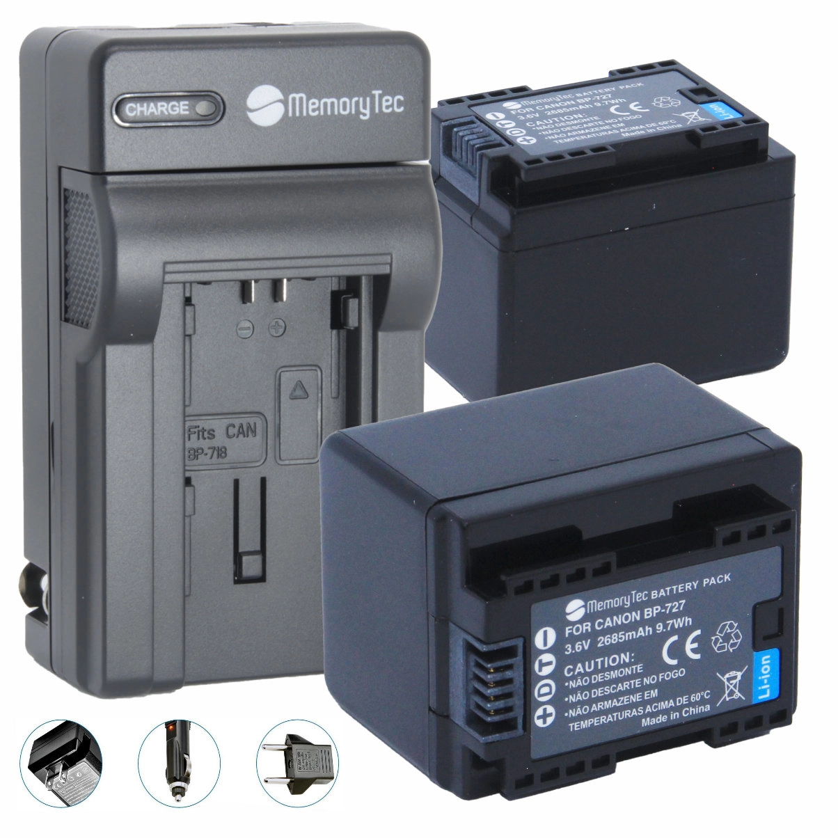 Kit 2 Baterias BP-727 + Carregador para Canon