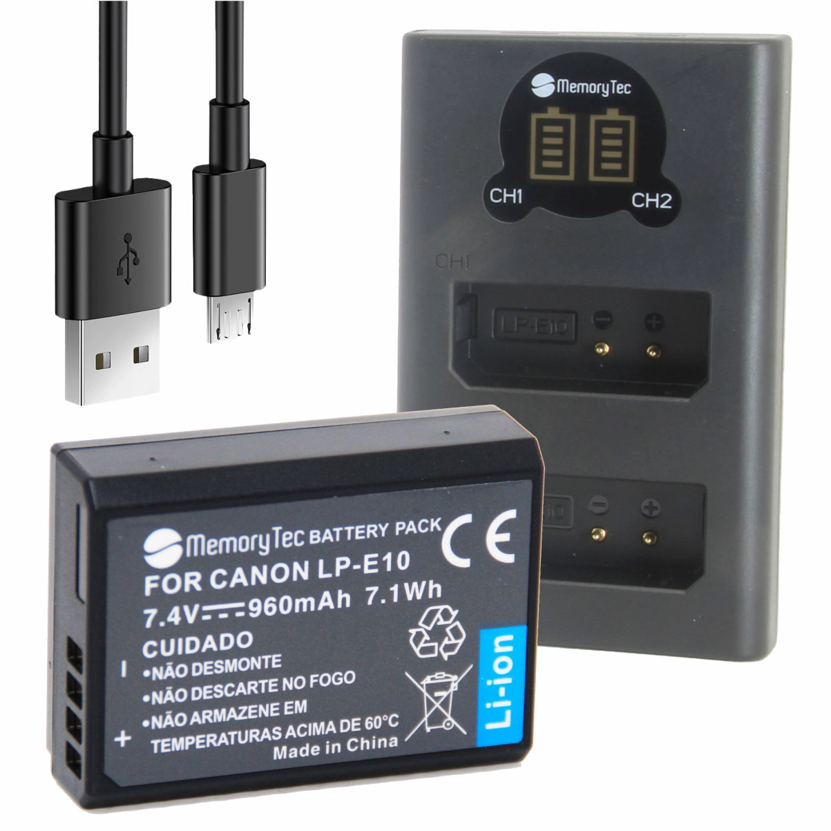 Kit 1 Bateria LP-E10 + Carregador Duplo DL para Canon