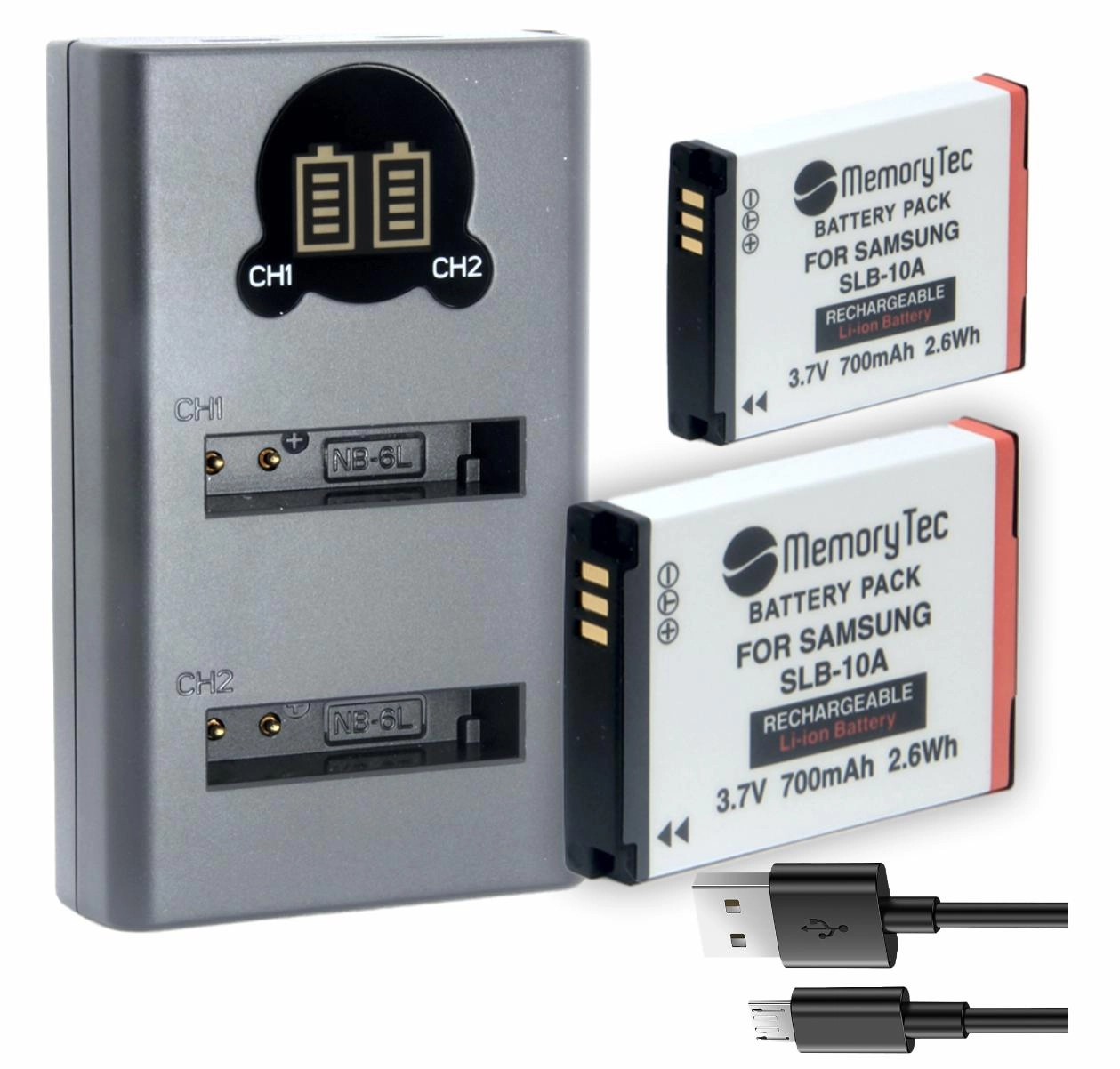 Kit 2 Baterias SLB-10A + Carregador Duplo DL para Samsung
