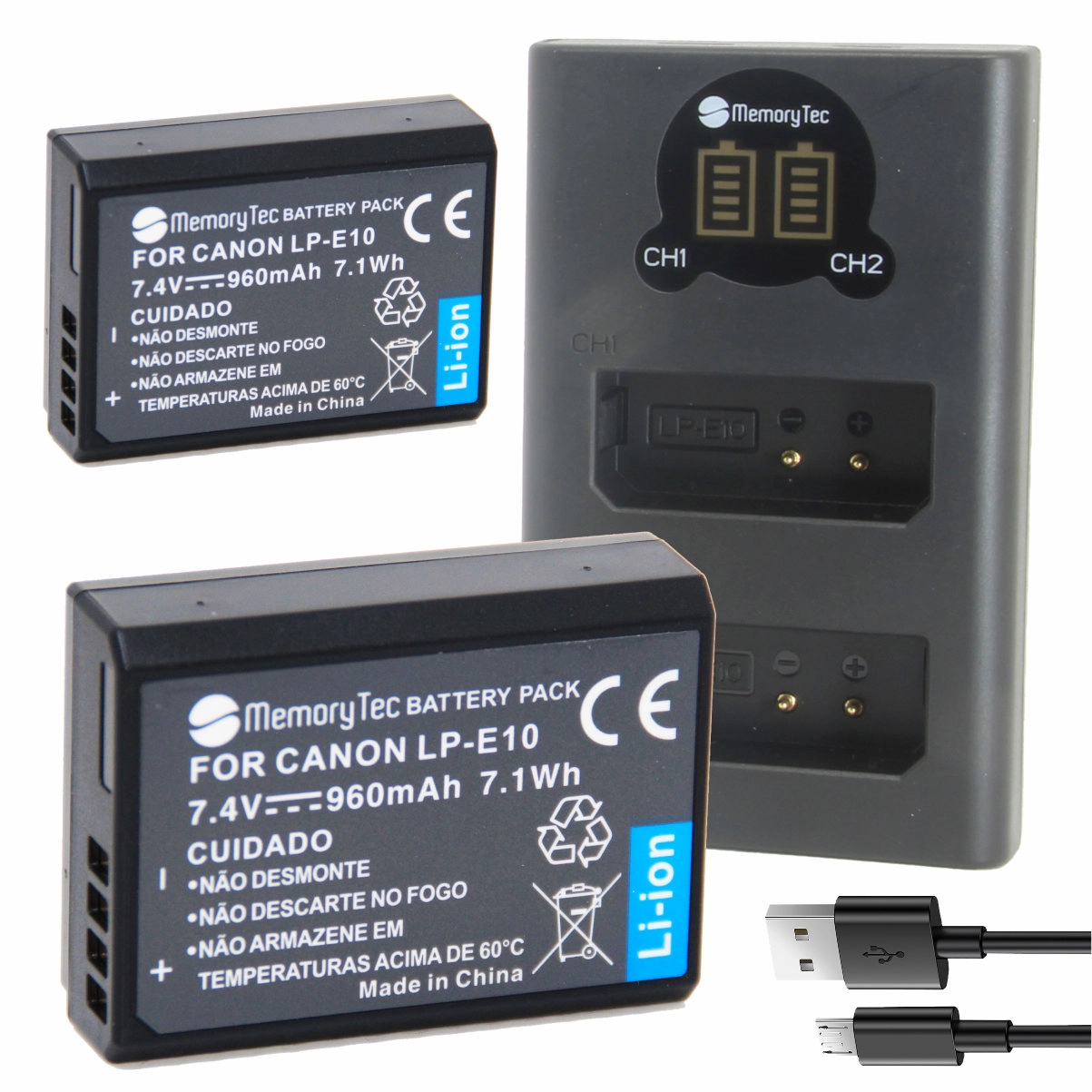 Kit 2 Baterias LP-E10 + Carregador Duplo DL para Canon