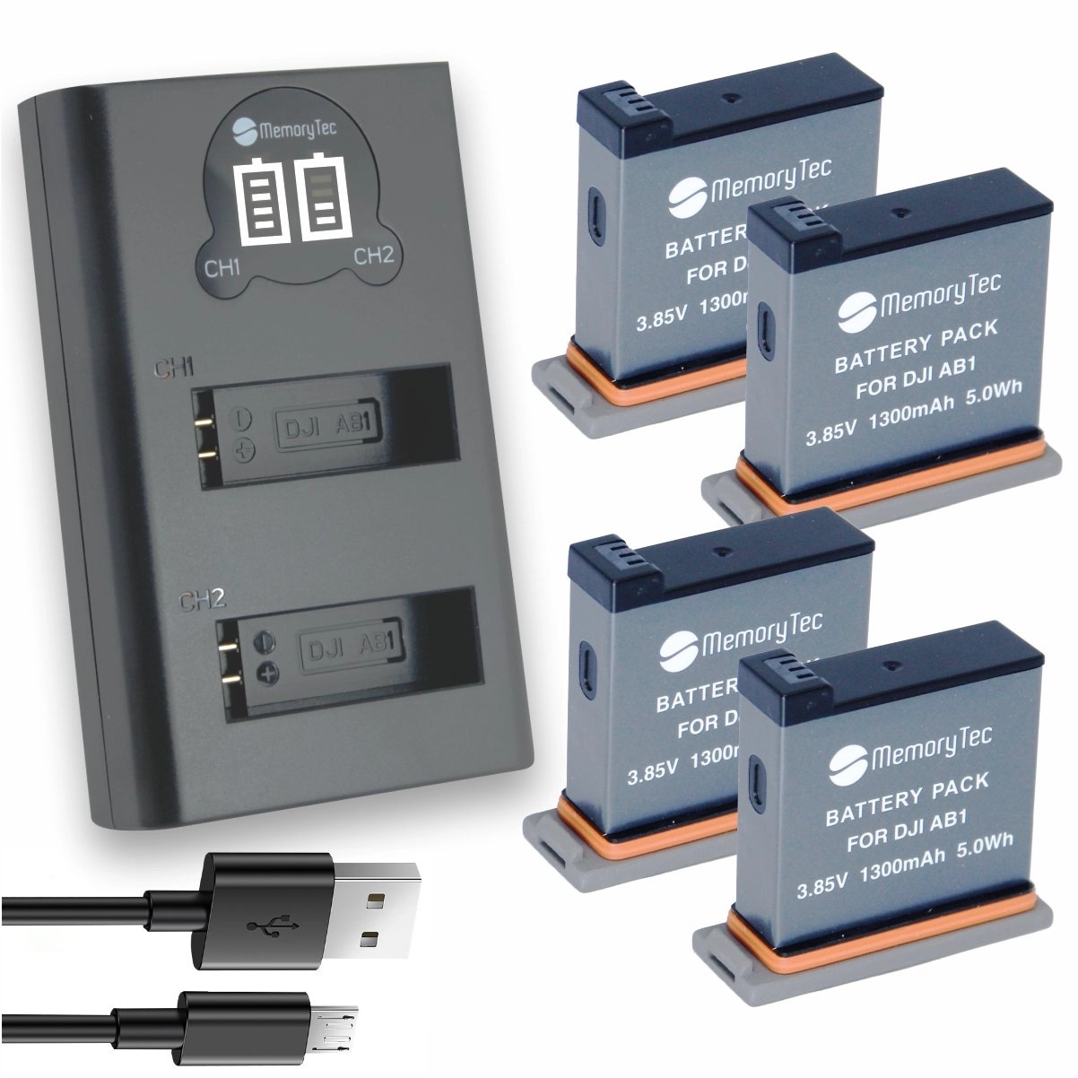 Kit 4 Baterias Osmo Action AB1 + Carregador Duplo para DJI