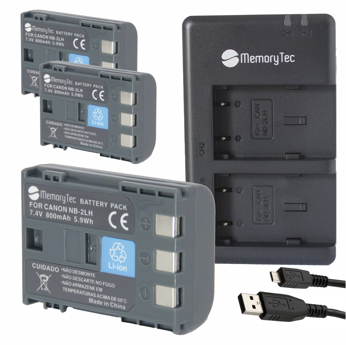 Kit 3 Baterias Nb-2LH + Carregador Duplo DL para Canon