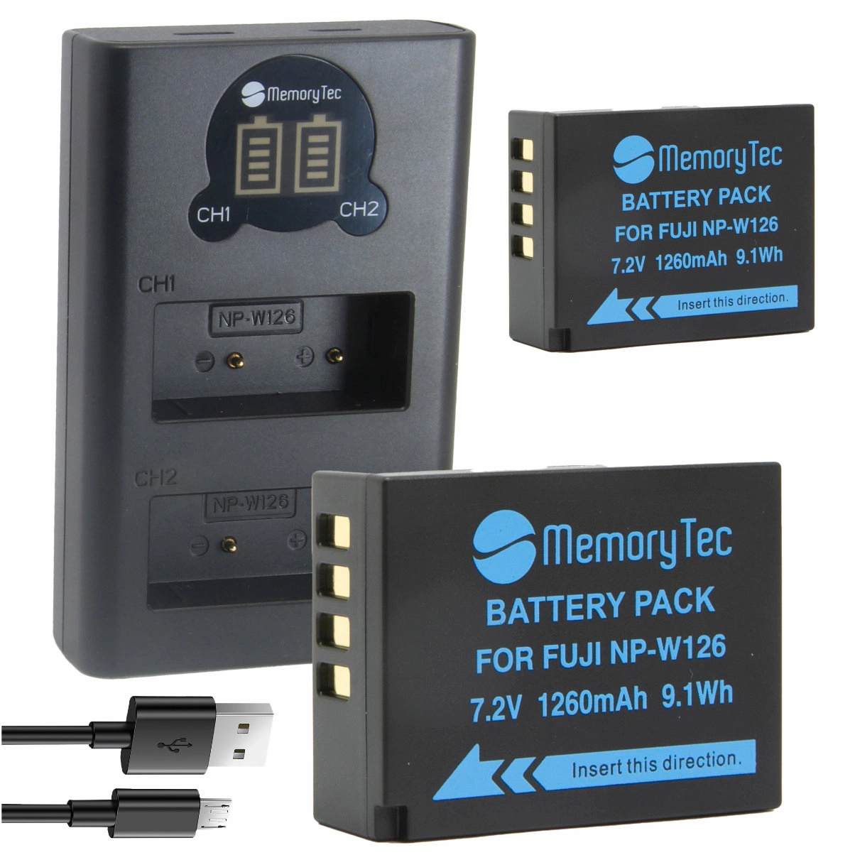 Kit 2 Baterias NP-W126 + Carregador Duplo DL para Fujifilm