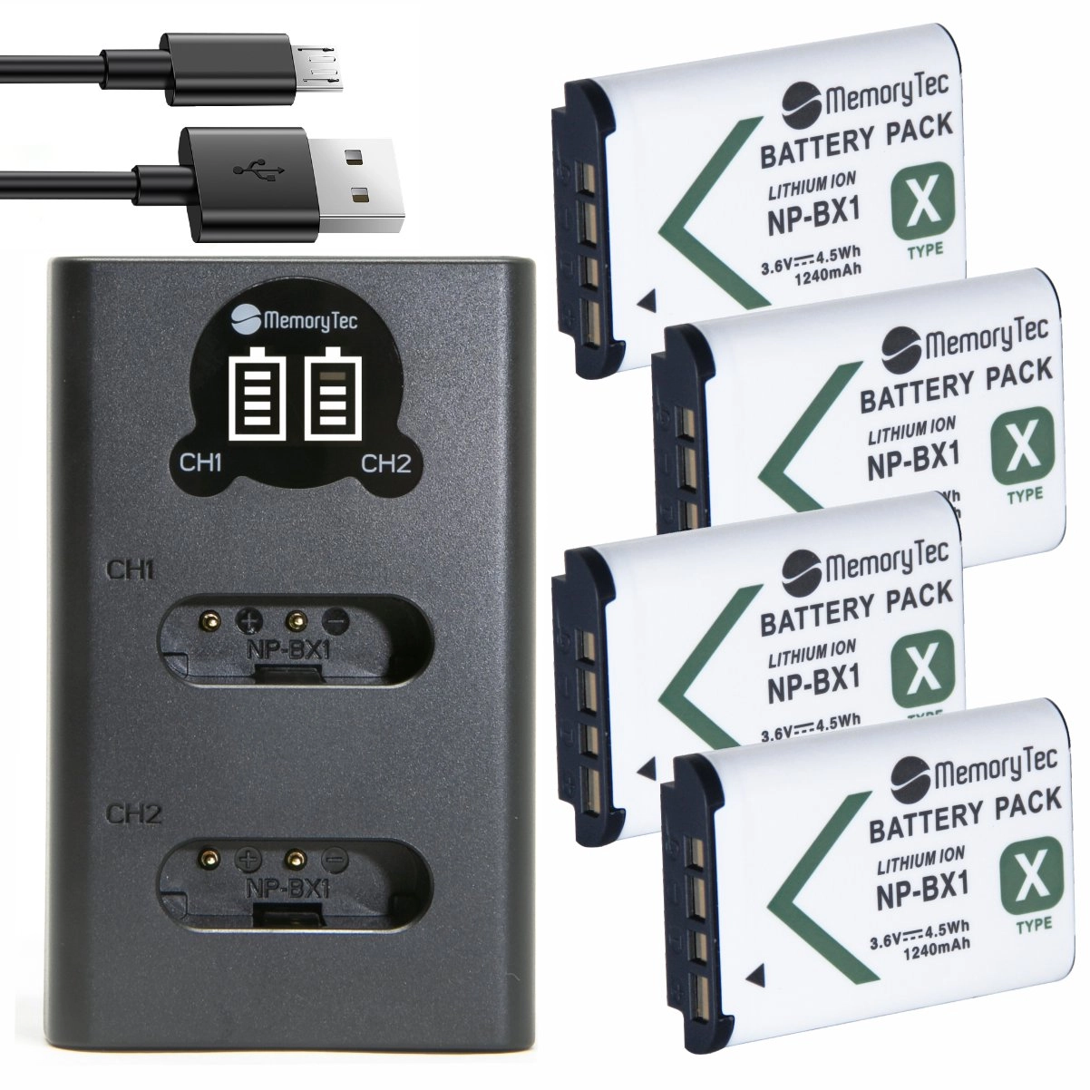 Kit 4 Baterias NP-BX1 + Carregador Duplo DL para Sony