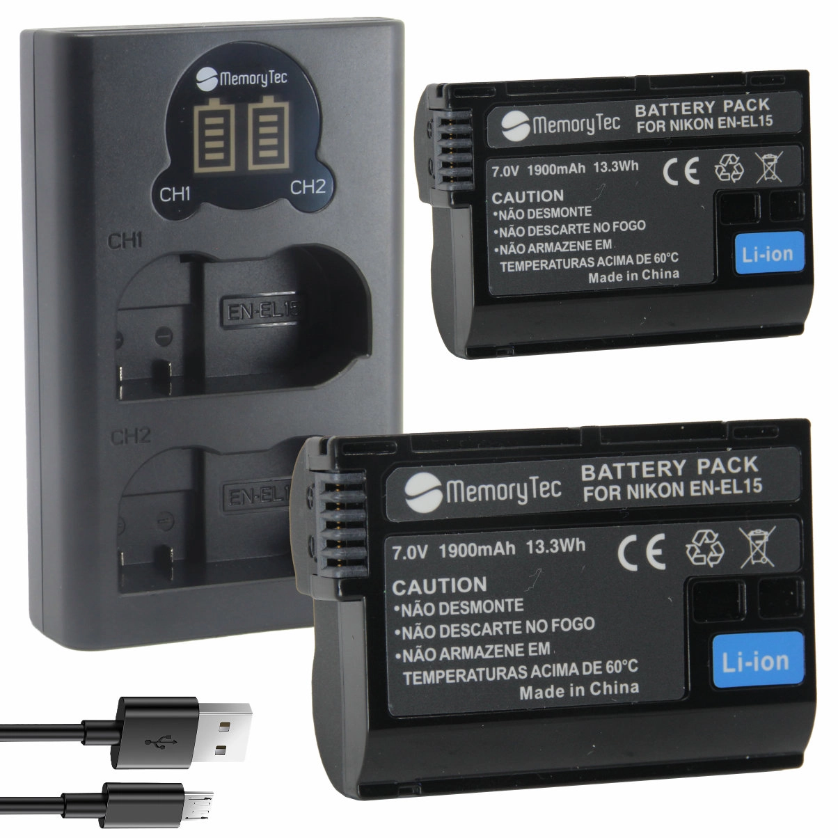 Kit 2 Baterias EN-EL15 + Carregador Duplo DL para Nikon