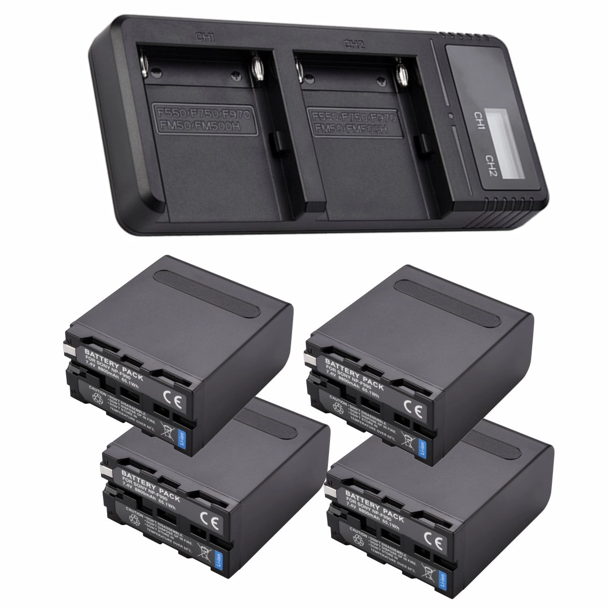 Kit 4 Baterias NP-F990 + Carregador Duplo DL para Sony