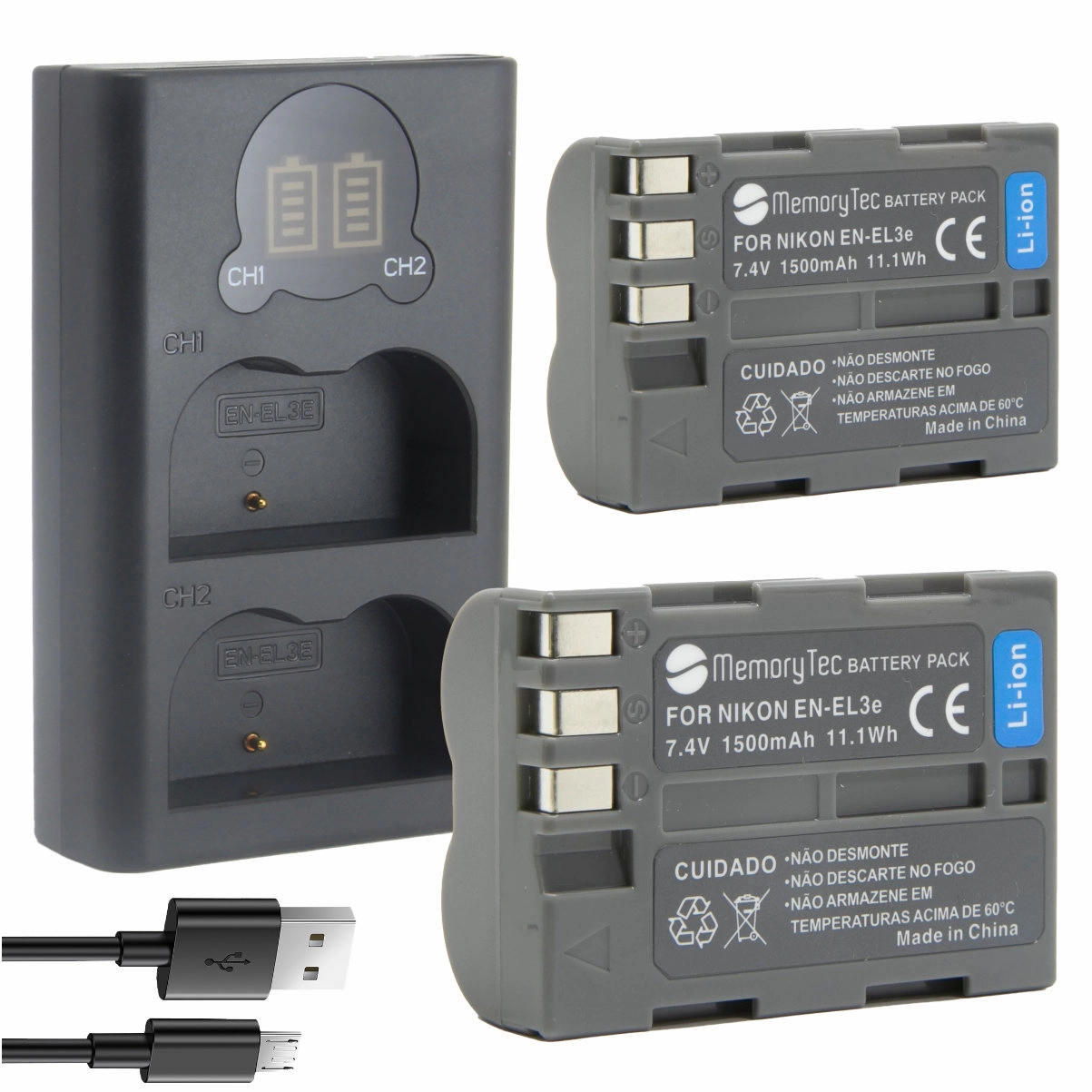 Kit 2 Baterias EN-EL3 + Carregador Duplo DL para Nikon