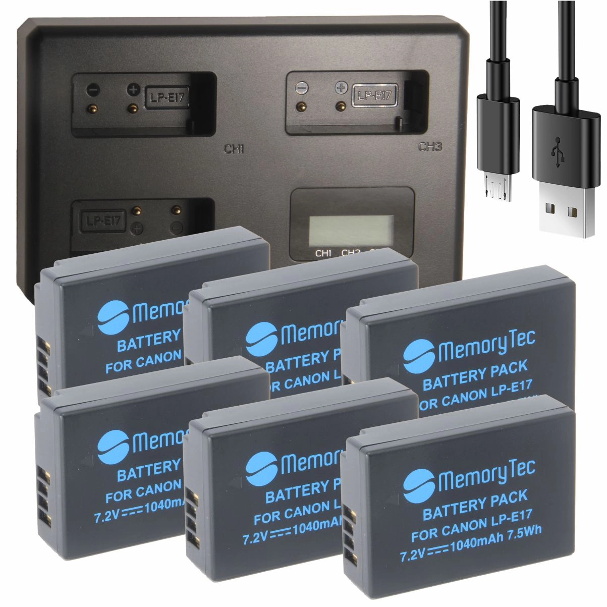 Kit 6 Baterias LP-E17 + Carregador Triplo TT para Canon