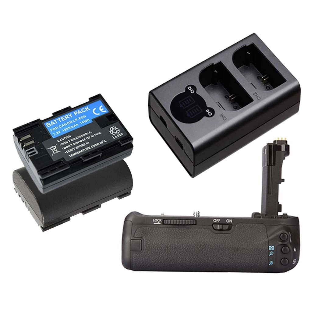 Kit Battery Grip BG-E14 + 2 Baterias LP-E6 + 1 Carregador Duplo DL para Canon 70D