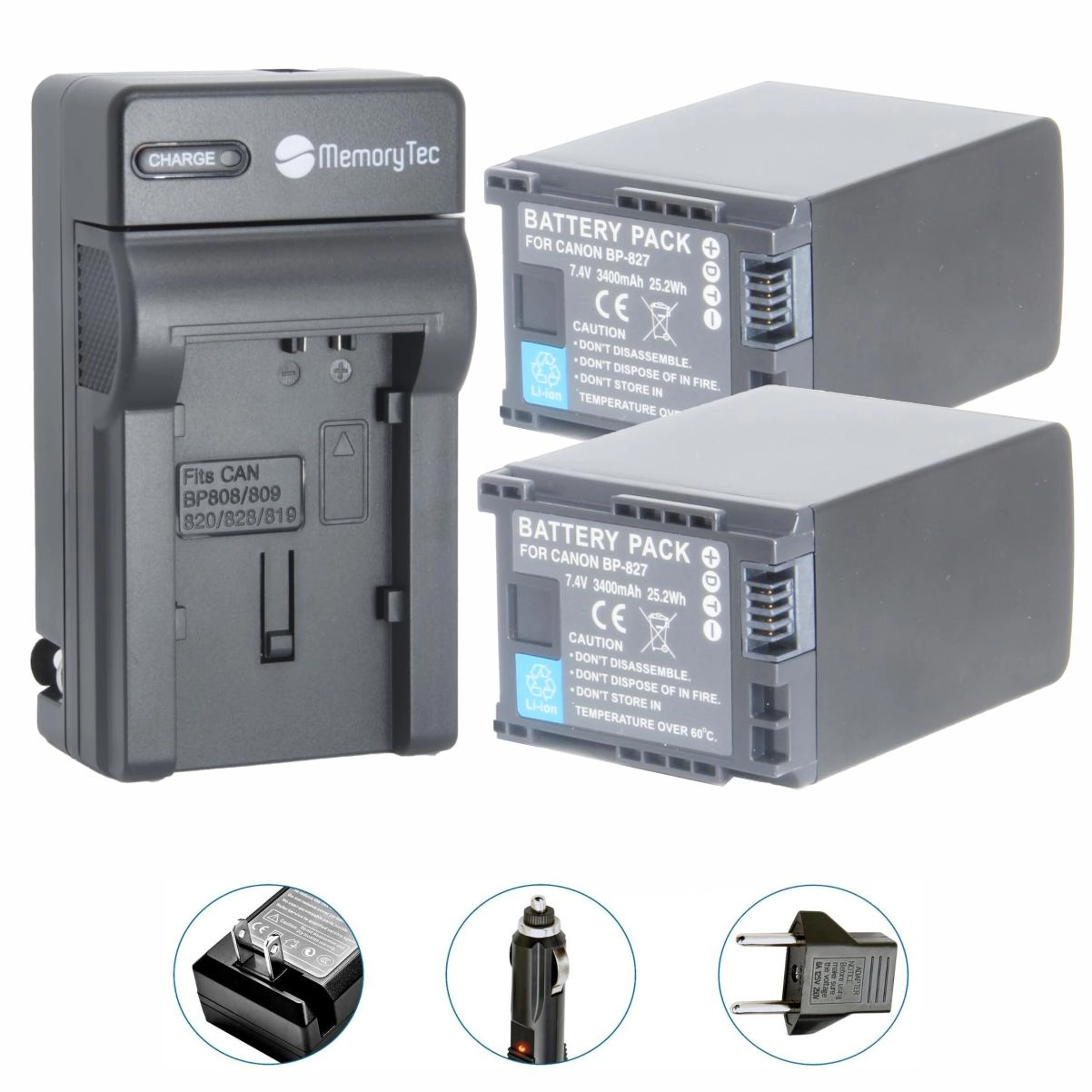 Kit 2 Baterias BP-827 + Carregador para Canon