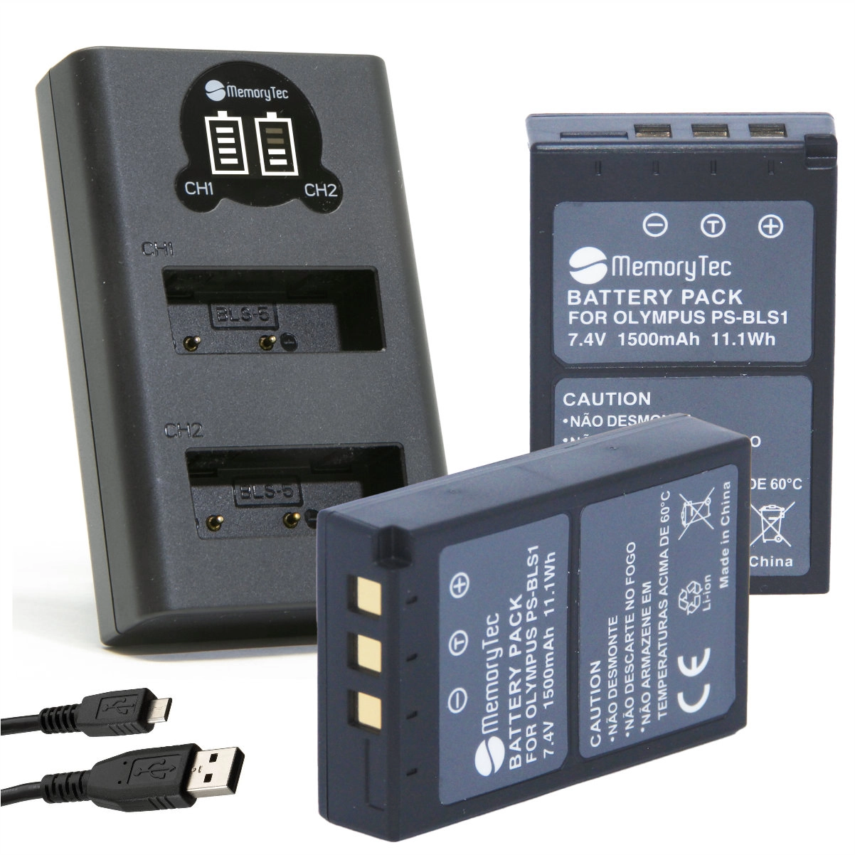 Kit 2 Baterias PS-BLS1 + Carregador Duplo DL para Olympus