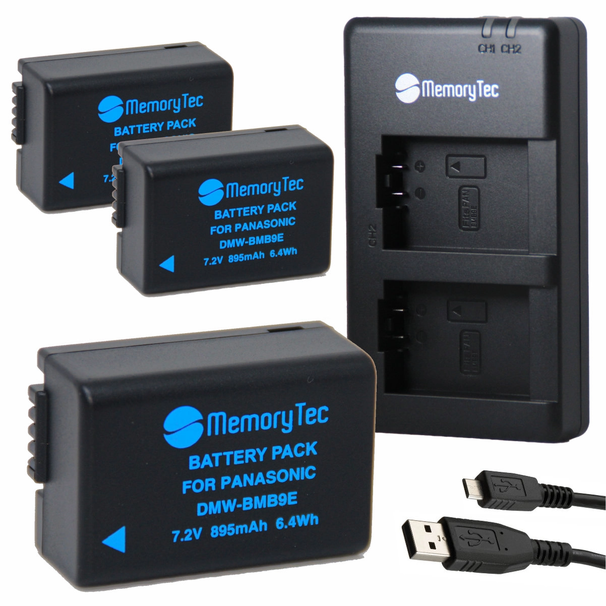 Kit 3 Baterias DMW-BMB9 + Carregador Duplo DL para Panasonic