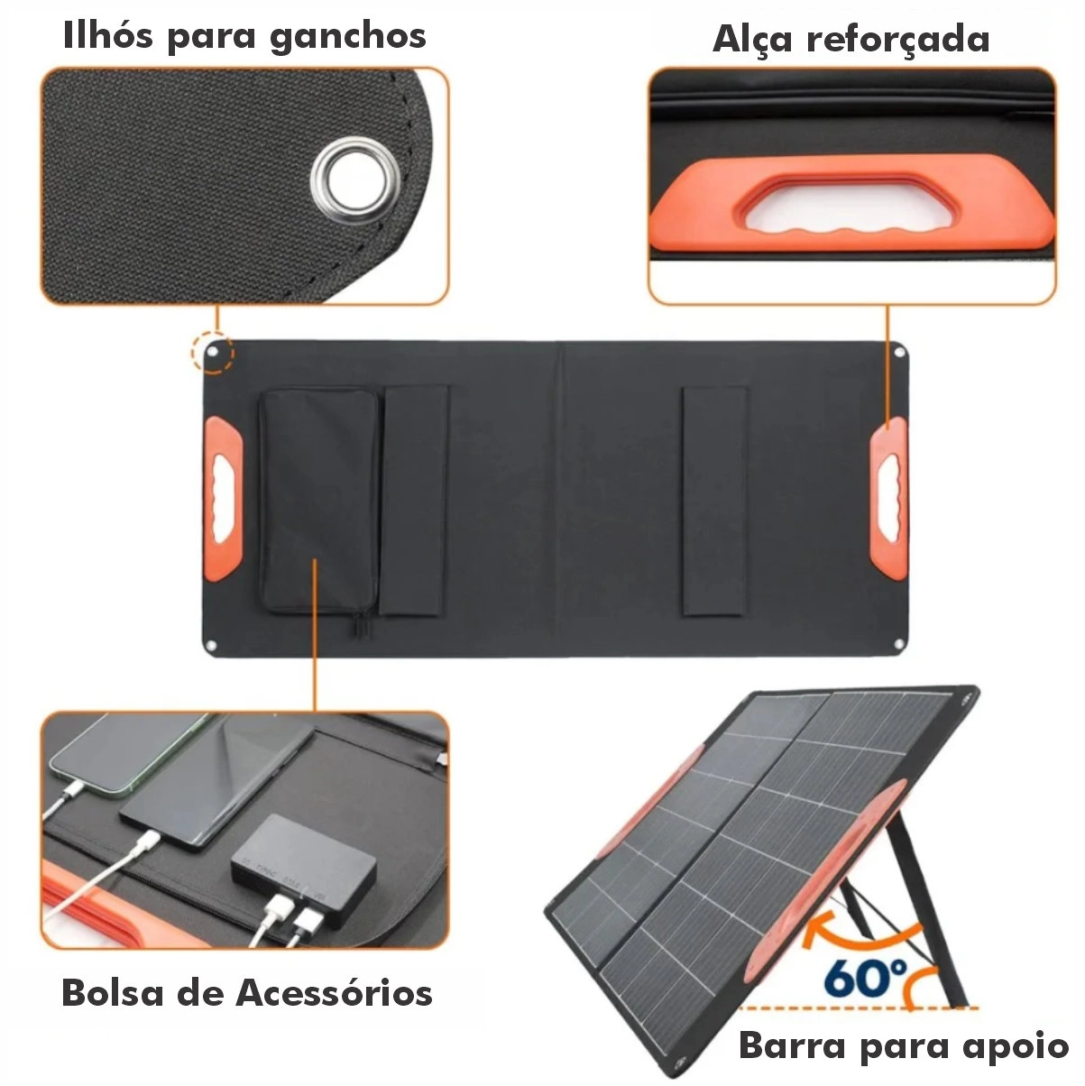 Placa / Carregador Solar 100W - Energia Limpa em Qualquer Lugar Placa / Carregador Solar 100W - Energia Limpa em Qualquer Lugar