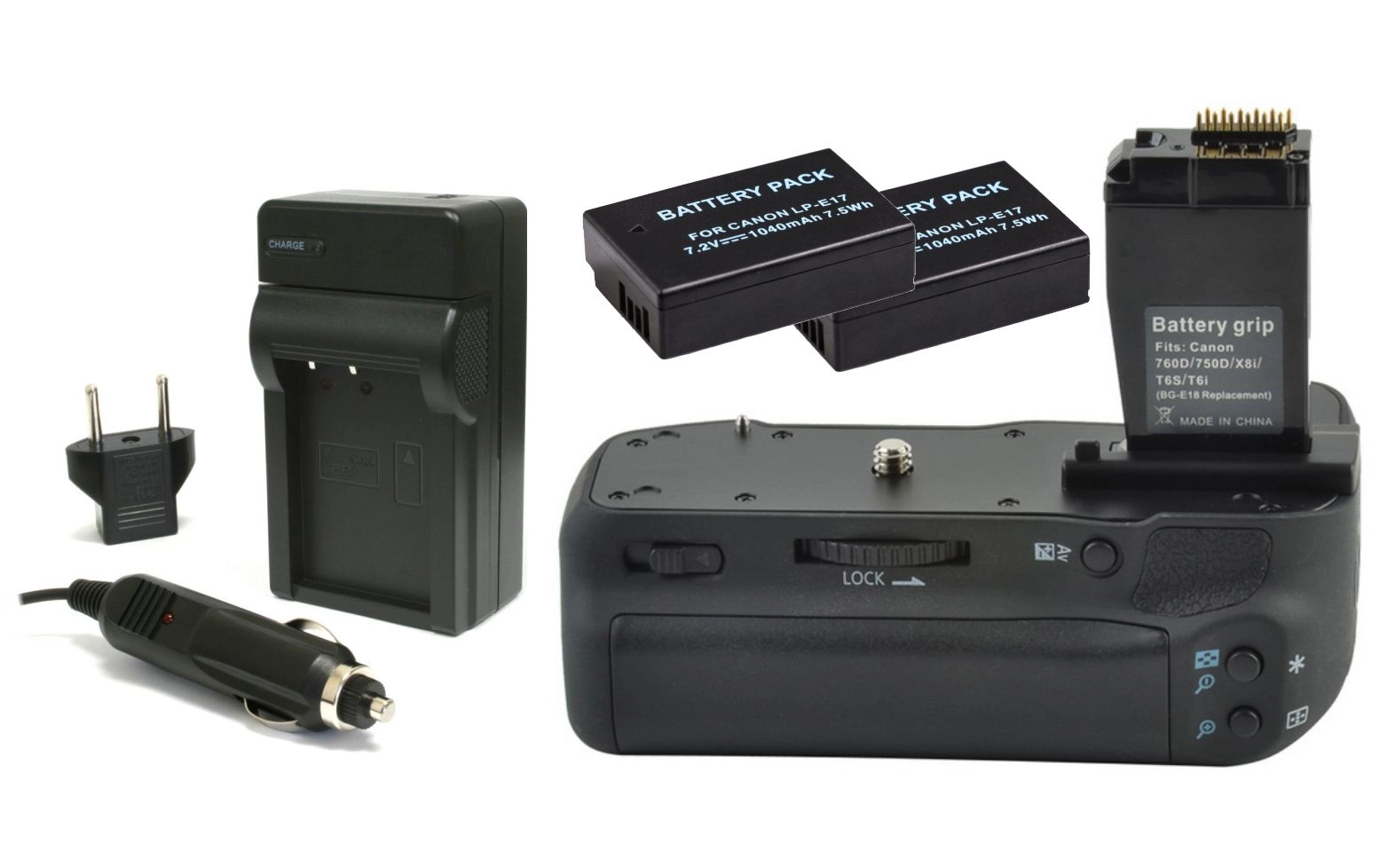 Kit Battery Grip BG-E18 + 2 Baterias LP-E17 + Carregador para Canon