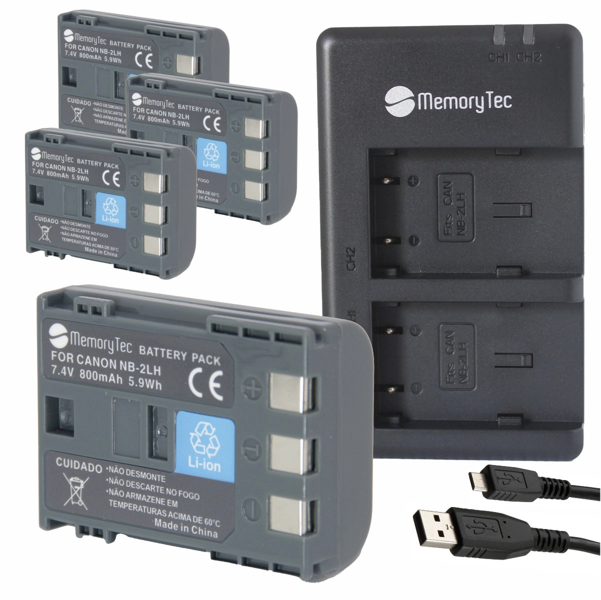 Kit 4 Baterias Nb-2LH + Carregador Duplo DL para Canon