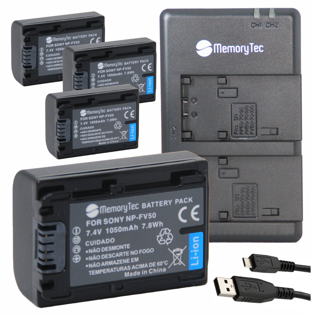 Kit 4 Baterias NP-FV50 + Carregador Duplo DU para Sony