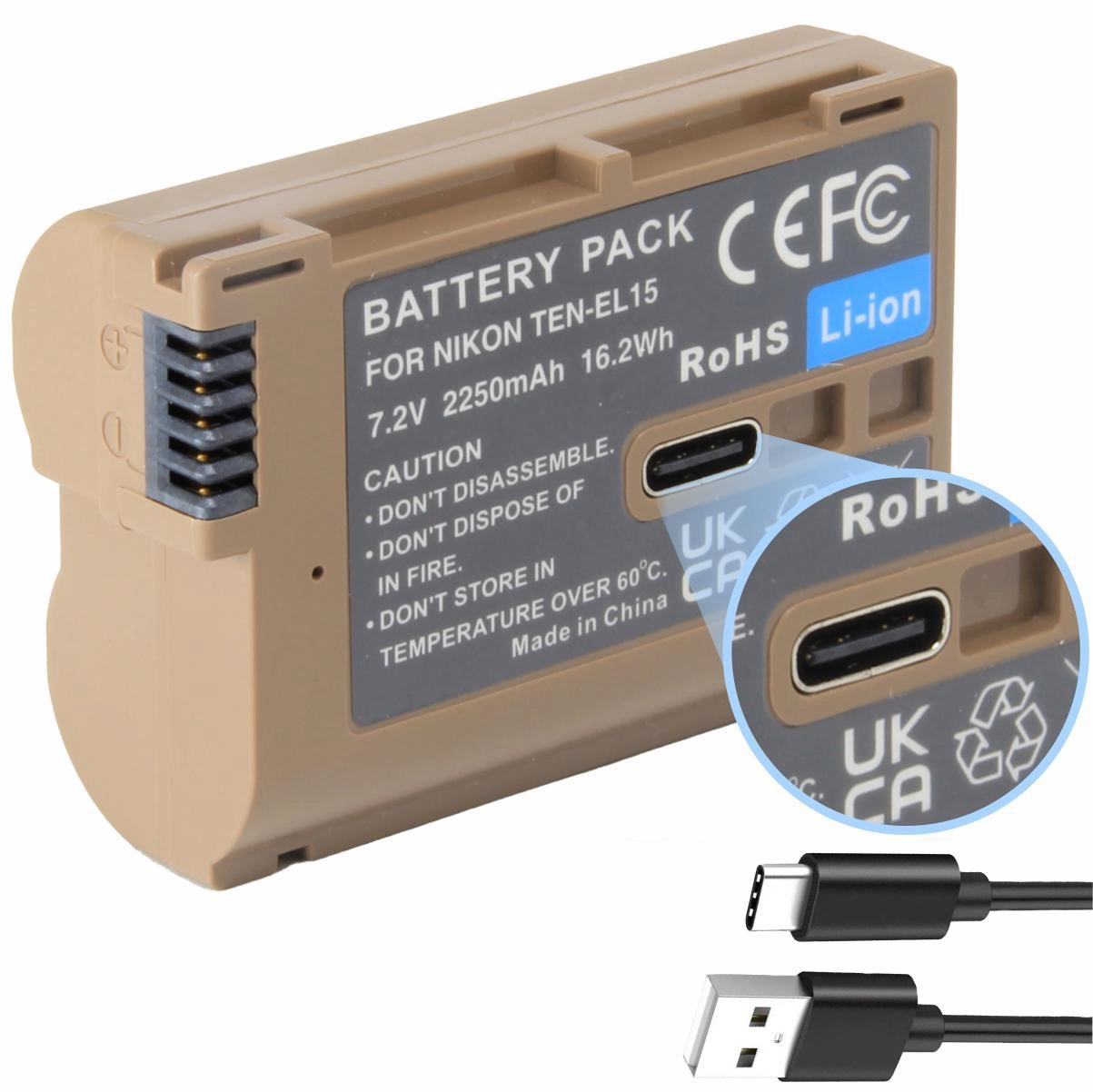 Bateria com USB-C TEN-EL15 para Nikon