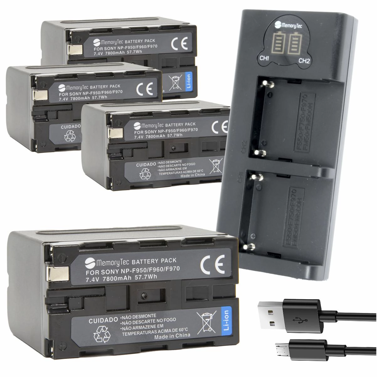 Kit 4 Baterias NP-F970 + Carregador Duplo DL para Sony