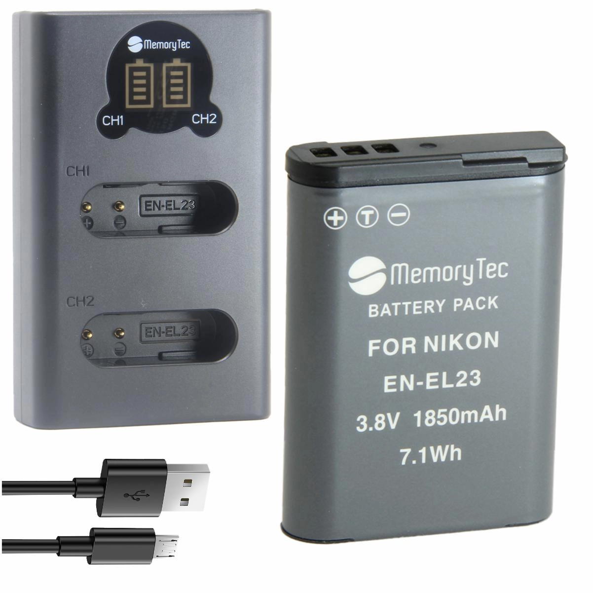 Kit 1 Bateria EN-EL23 + Carregador Duplo DL para Nikon