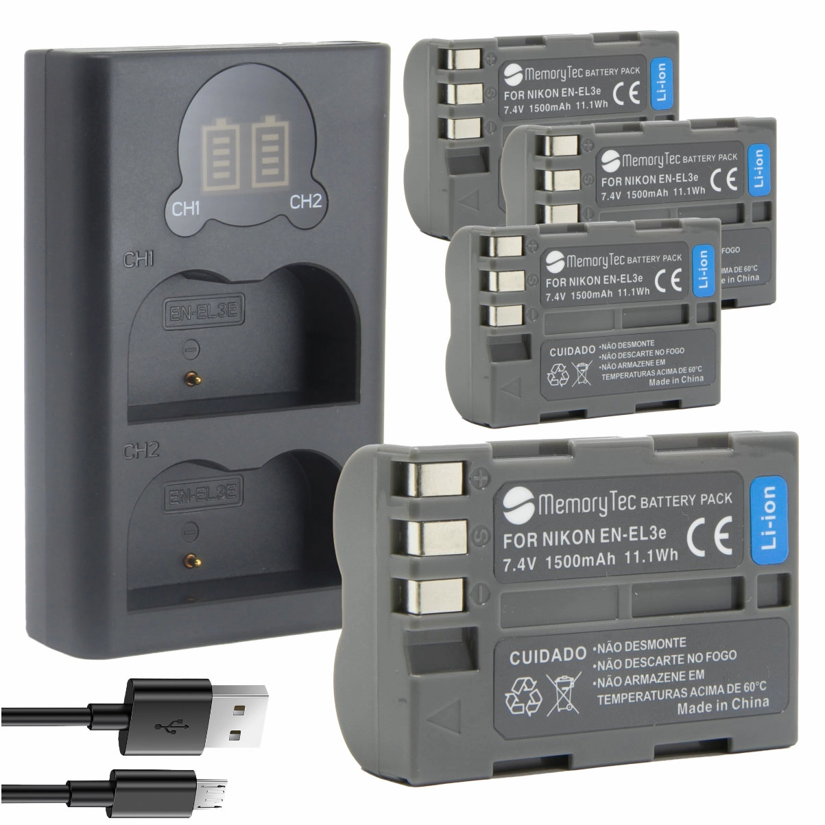 Kit 4 Baterias EN-EL3 + Carregador Duplo DL para Nikon