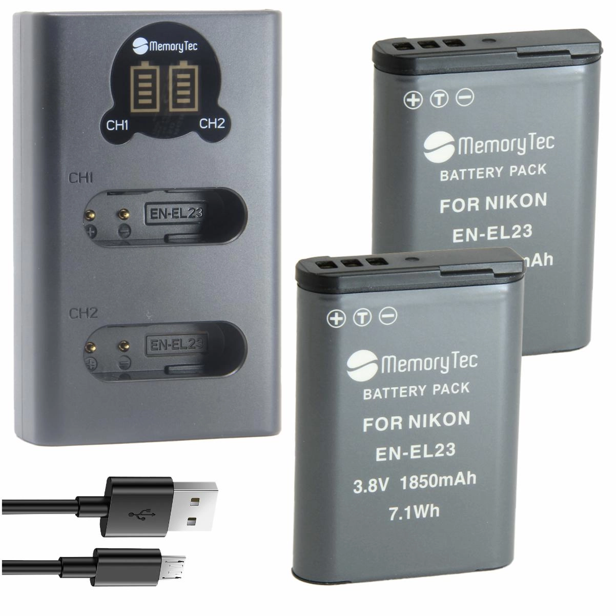 Kit 2 Baterias EN-EL23 + Carregador Duplo DL para Nikon