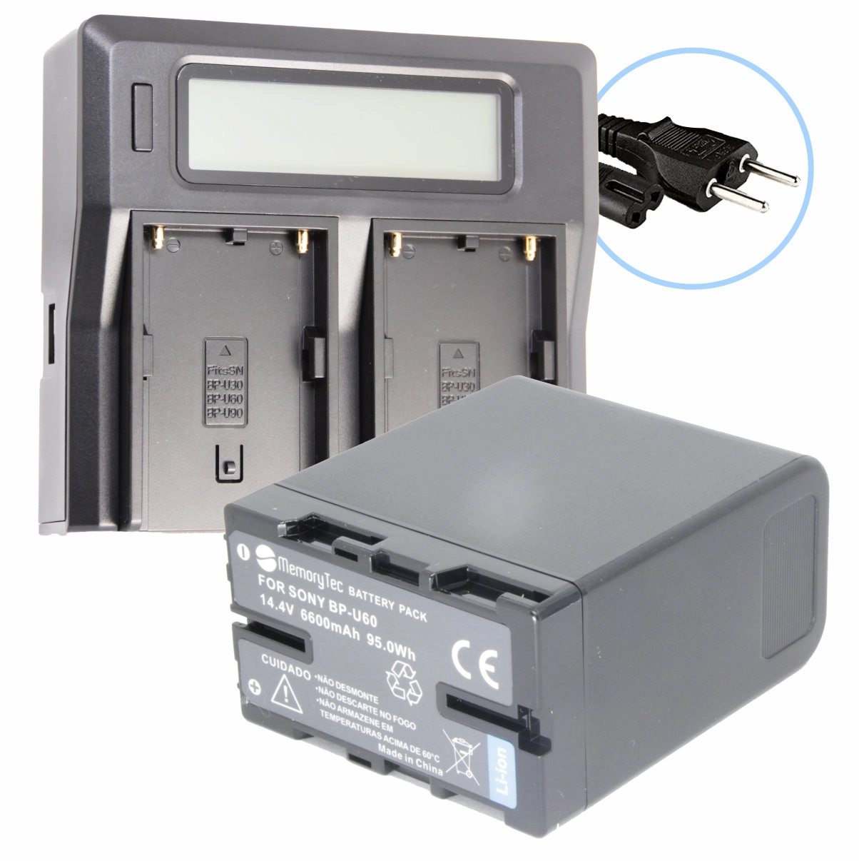 Kit 1 Bateria BP-U60 + Carregador Duplo para Camcorders Sony