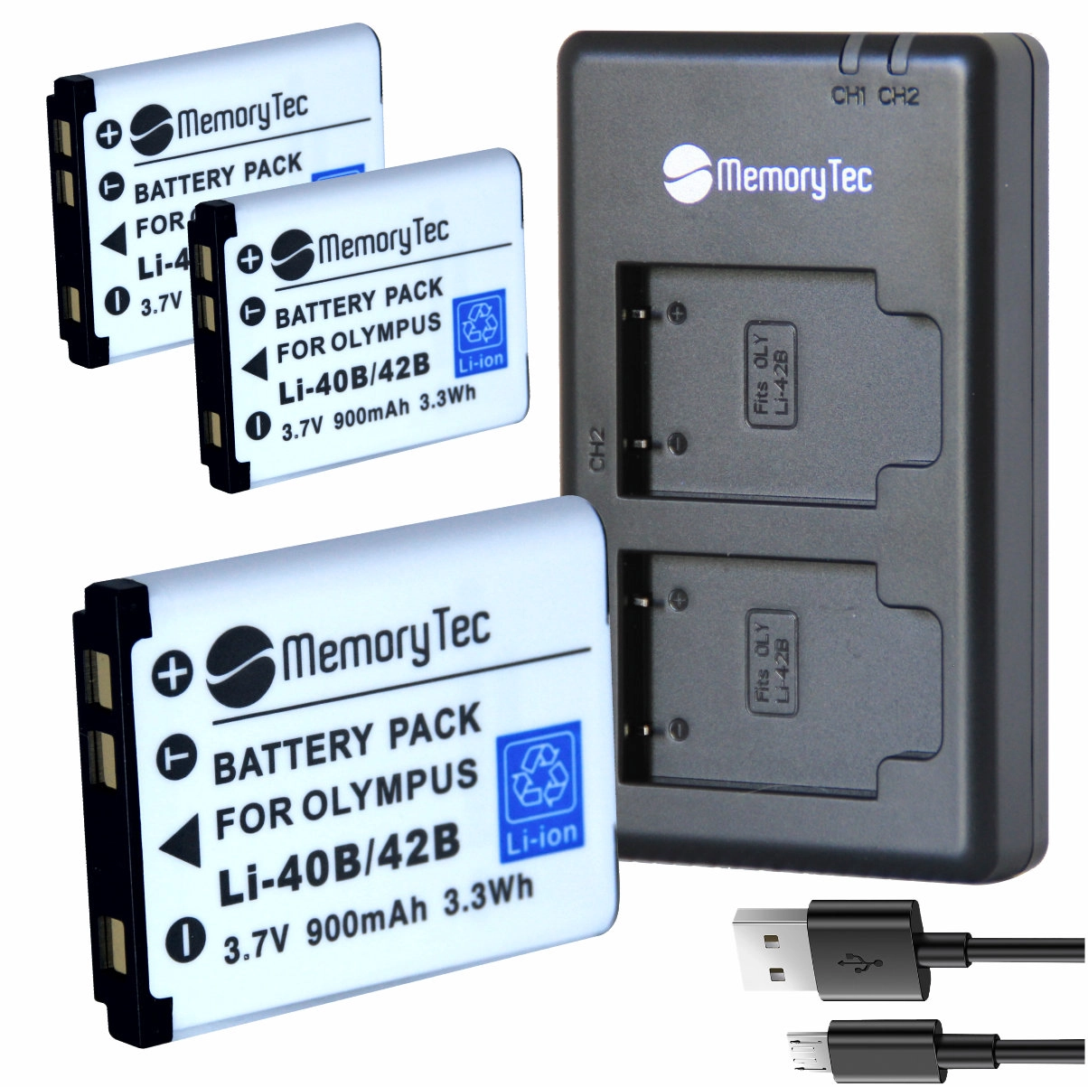 Kit 3 Baterias LI-40B + Carregador Duplo para Olympus / Fujifilm / Kodak / Nikon / Casio entre outras