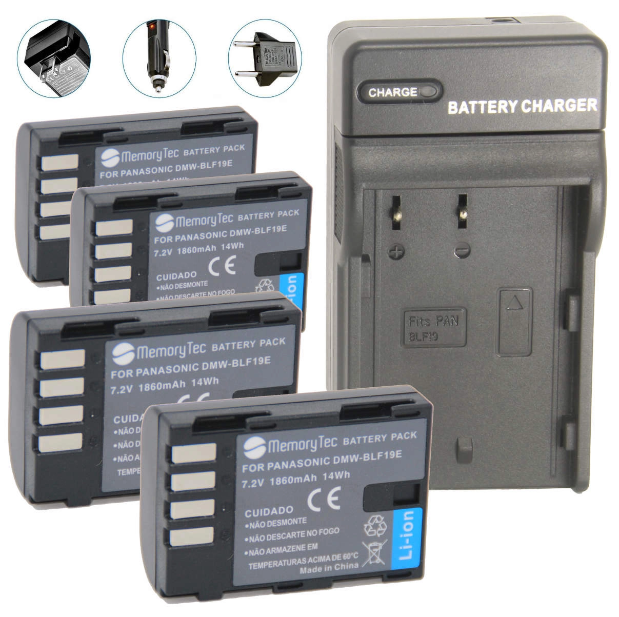 Kit 4 Baterias DMW-BLF19e + Carregador para Panasonic