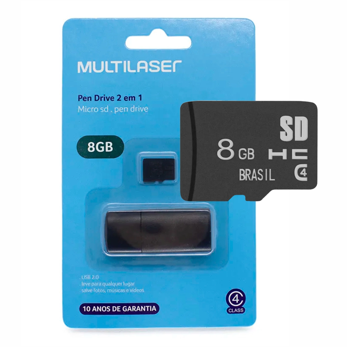 MICRO SDHC 8GB CL 4 MULTILASER C/ LEITOR