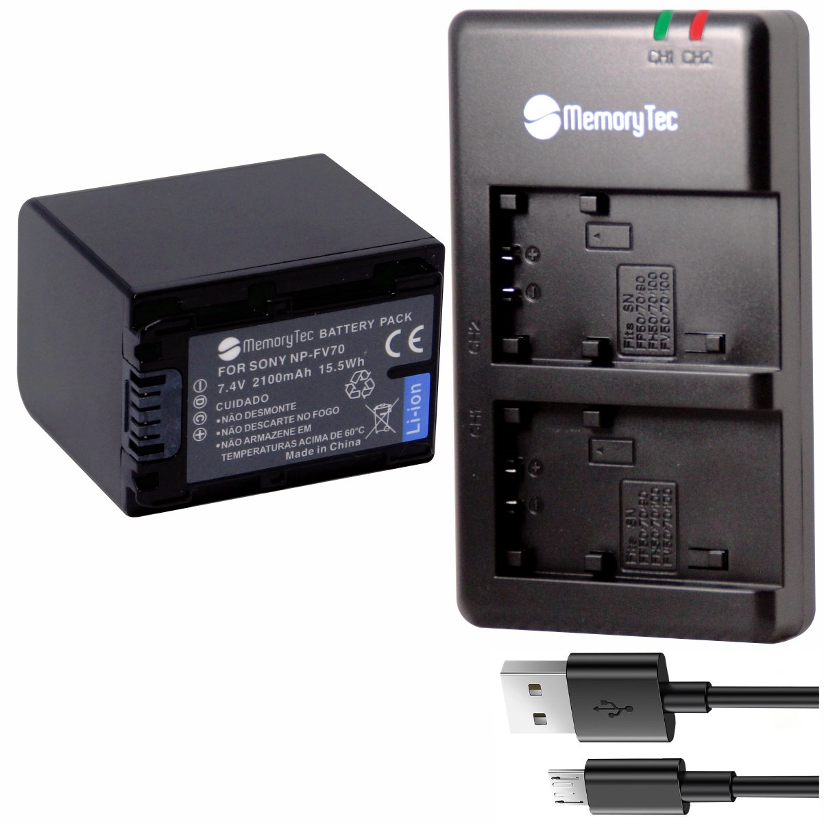 Kit 1 Bateria NP-FV70 + Carregador Duplo DU para Sony