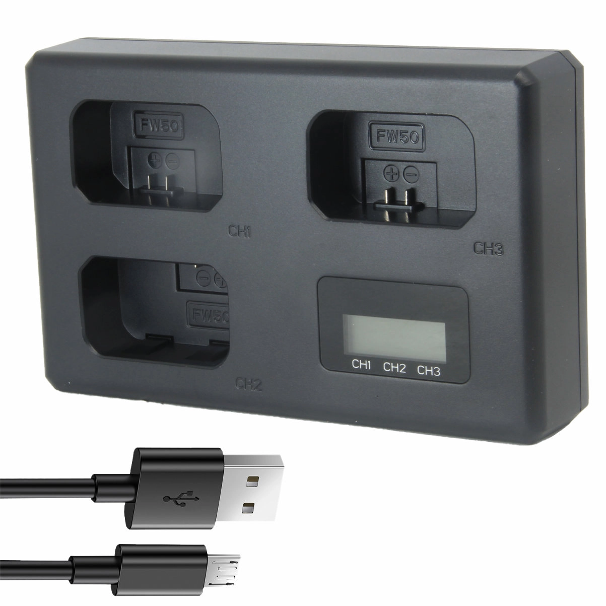 Kit 6 Baterias NP-FW50 + Carregador Triplo para Sony Kit 6 Baterias NP-FW50 + Carregador Triplo para Sony