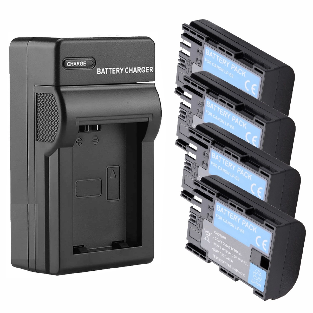 Kit 4 Baterias LP-E6/LP-E6N + Carregador para Canon