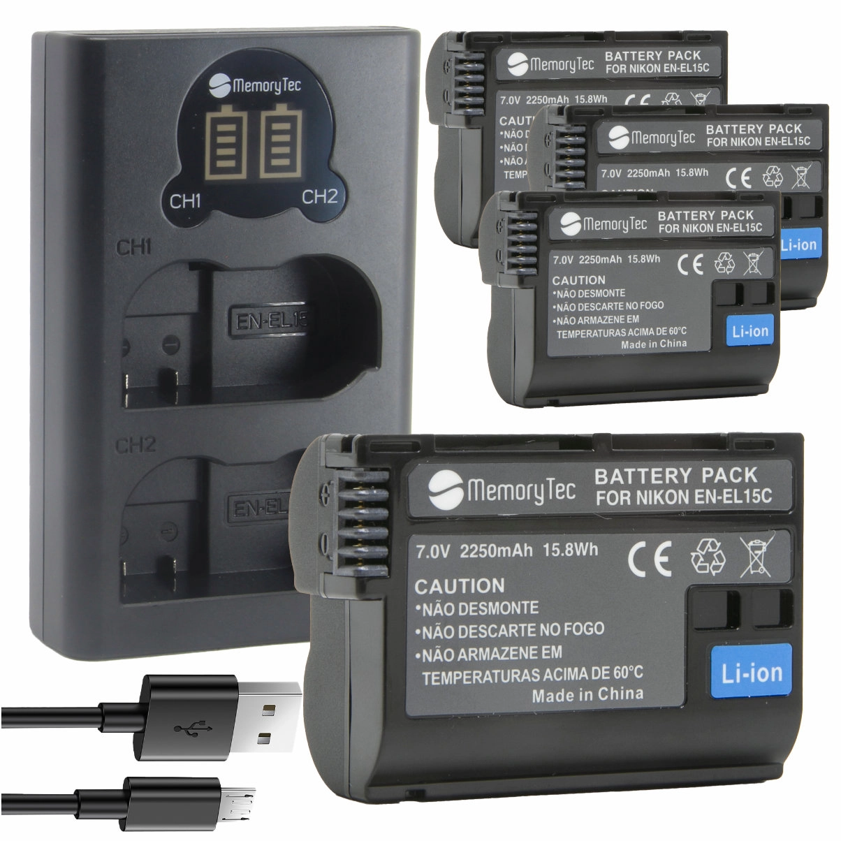 Kit 4 Baterias EN-EL15C PRO + Carregador Duplo DL para Nikon
