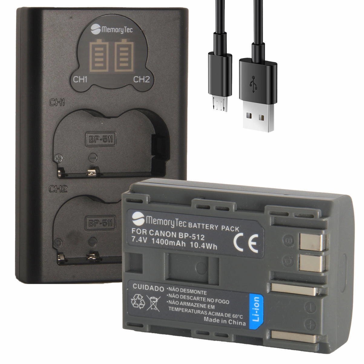 Kit 1 Bateria BP-512 + Carregador Duplo DL para Canon