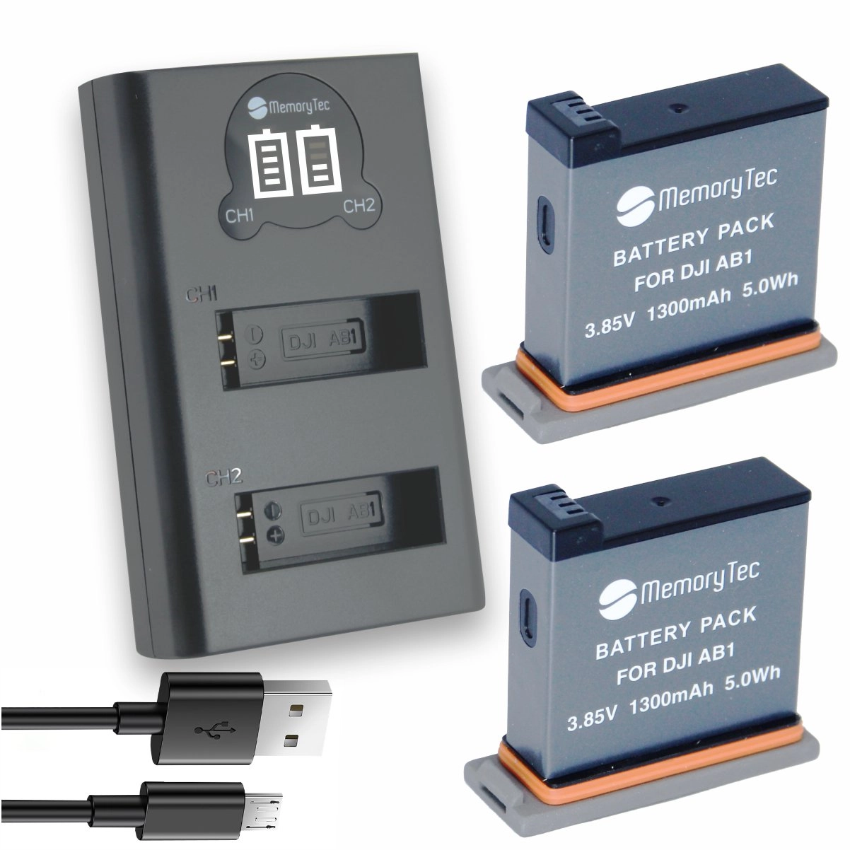 Kit 2 Baterias AB1 + Carregador Duplo DL para DJI