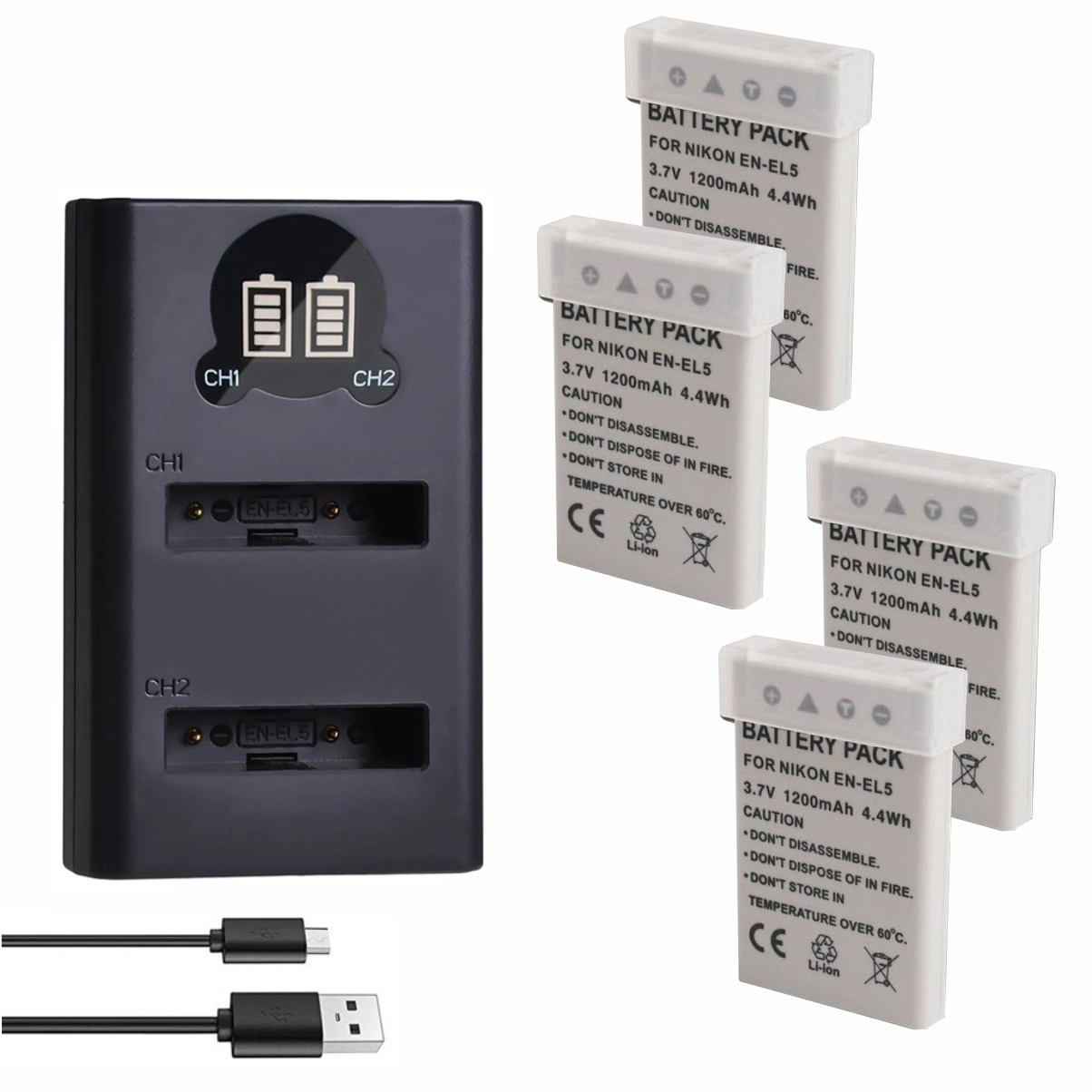 Kit 4 Baterias EN-EL5 + Carregador Duplo para Nikon