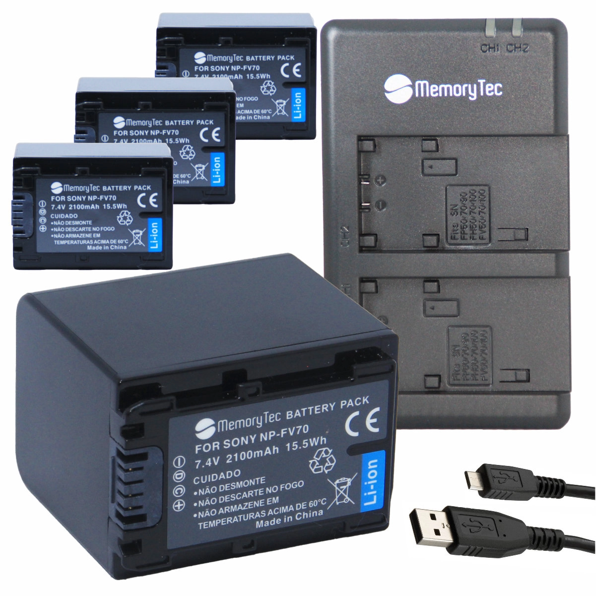 Kit 4 Baterias NP-FV70 + Carregador Duplo DU para Sony