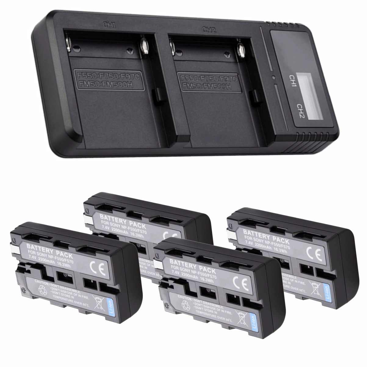 Kit 4 Baterias NP-F550 + Carregador Duplo DL para Sony