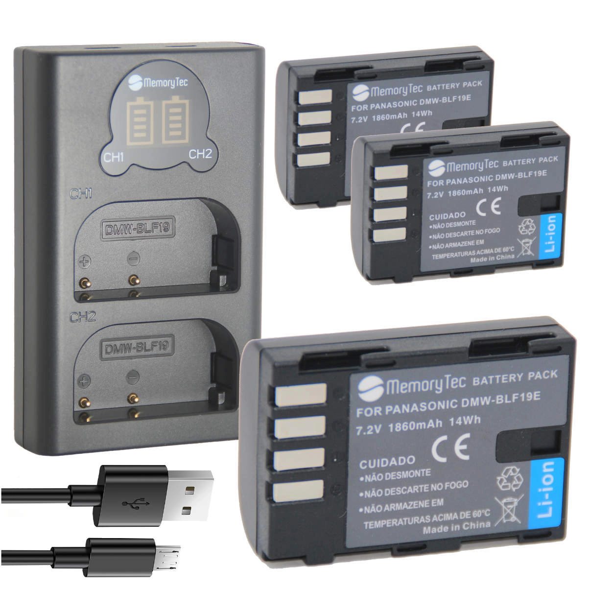 Kit 3 Baterias DMW-BLF19e + Carregador Duplo DL para Panasonic