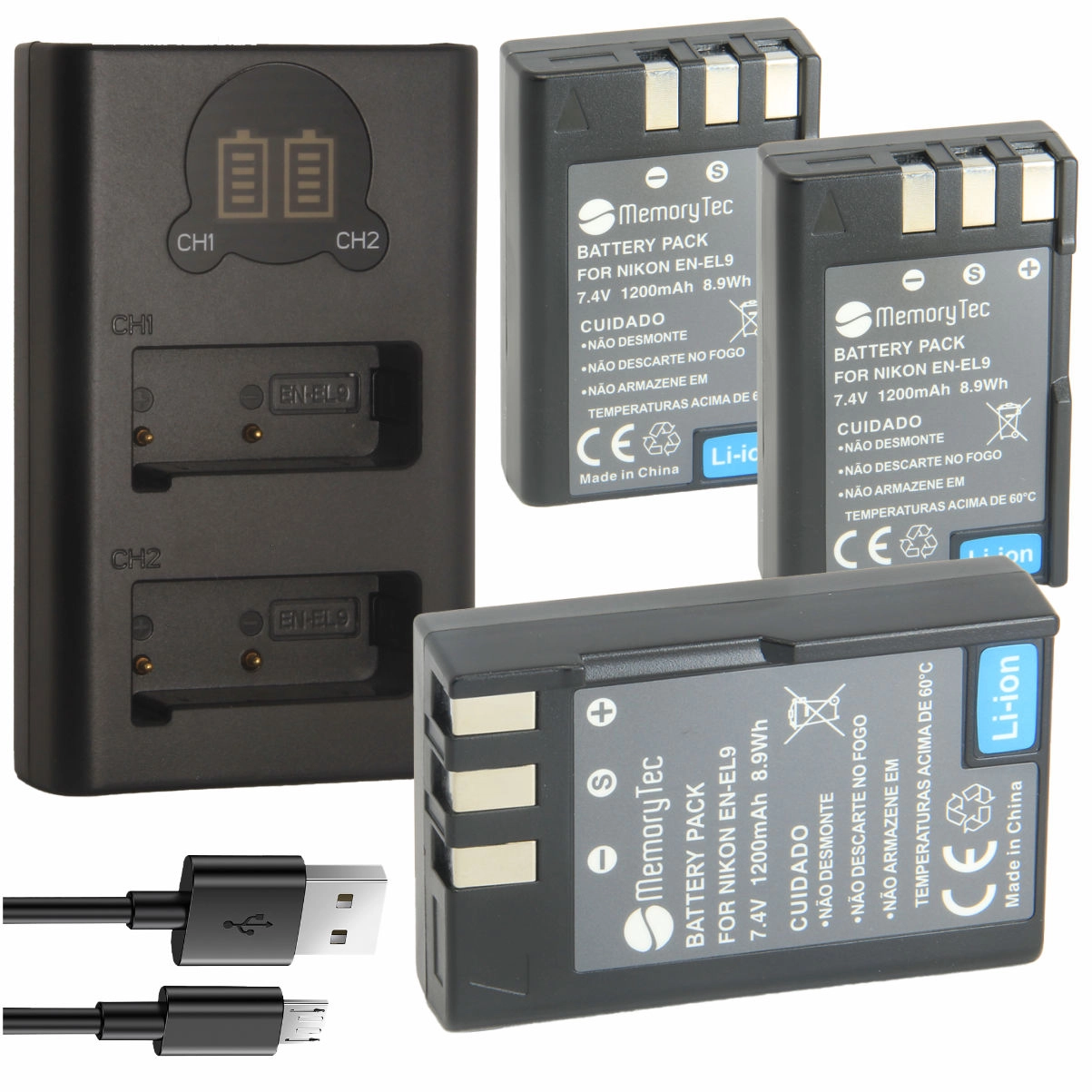 Kit 3 Baterias EN-EL9 + Carregador Duplo DL para Nikon