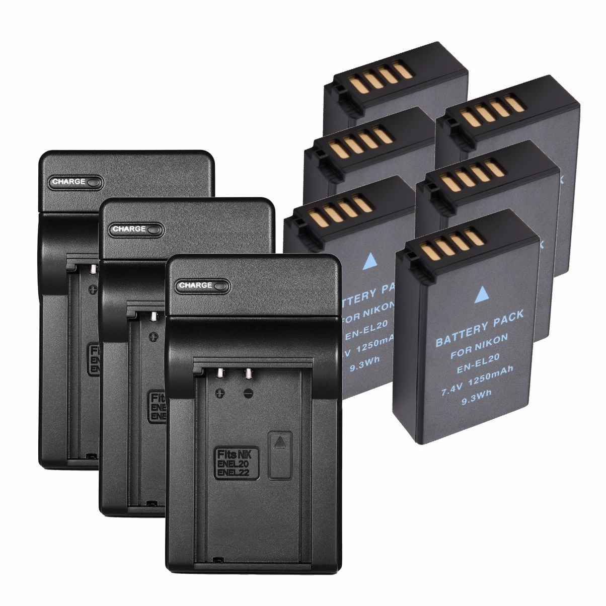 Kit 6 Baterias EN-EL20 + 3 Carregador para Nikon