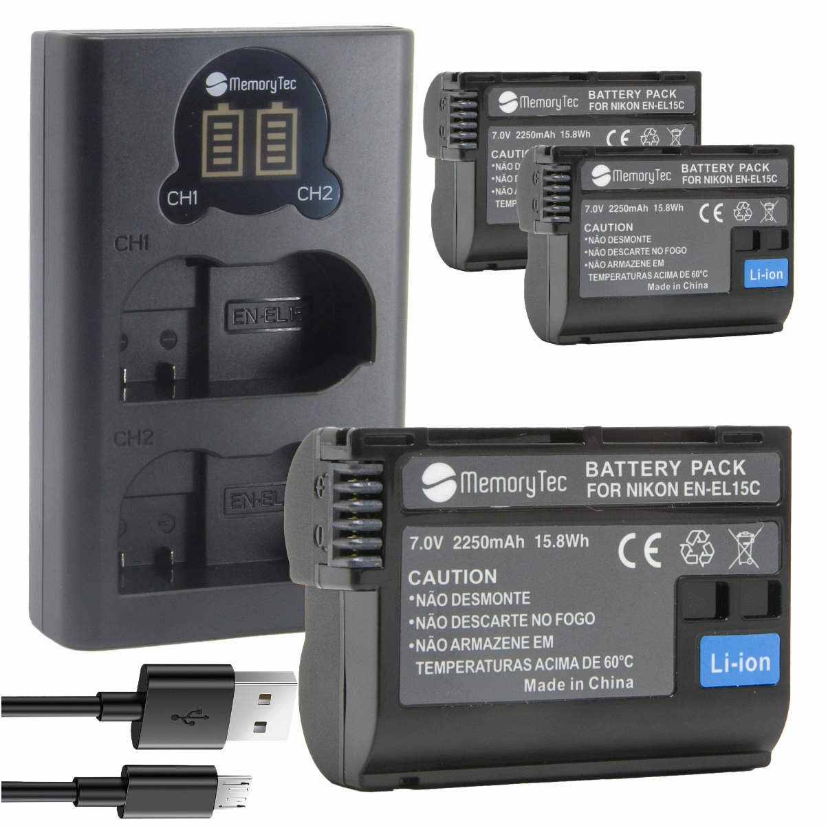 Kit 3 Baterias EN-EL15C PRO + Carregador Duplo DL para Nikon